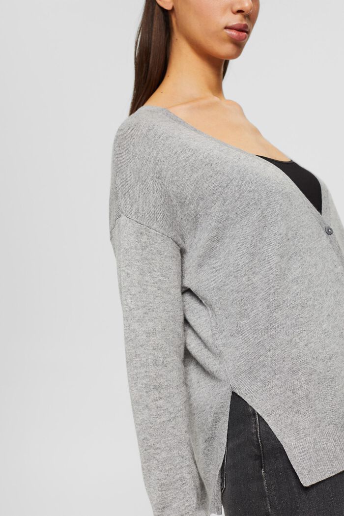 With cashmere and wool: Cardigan with slits, MEDIUM GREY, detail image number 2