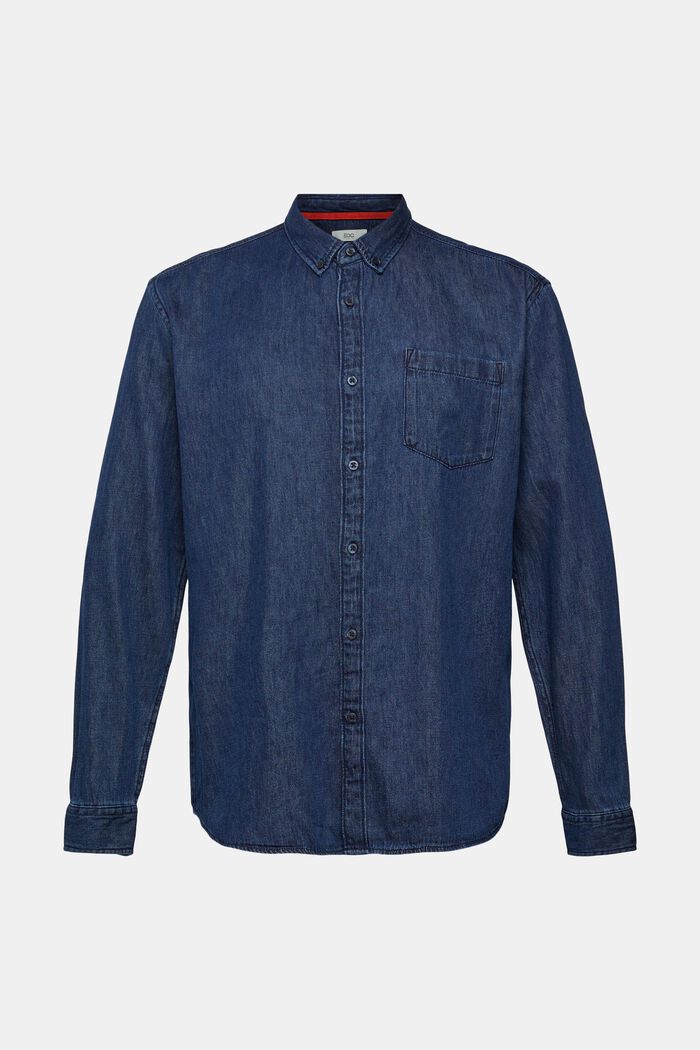 Patch Pocket Denim Shirt, BLUE DARK WASHED, detail image number 2