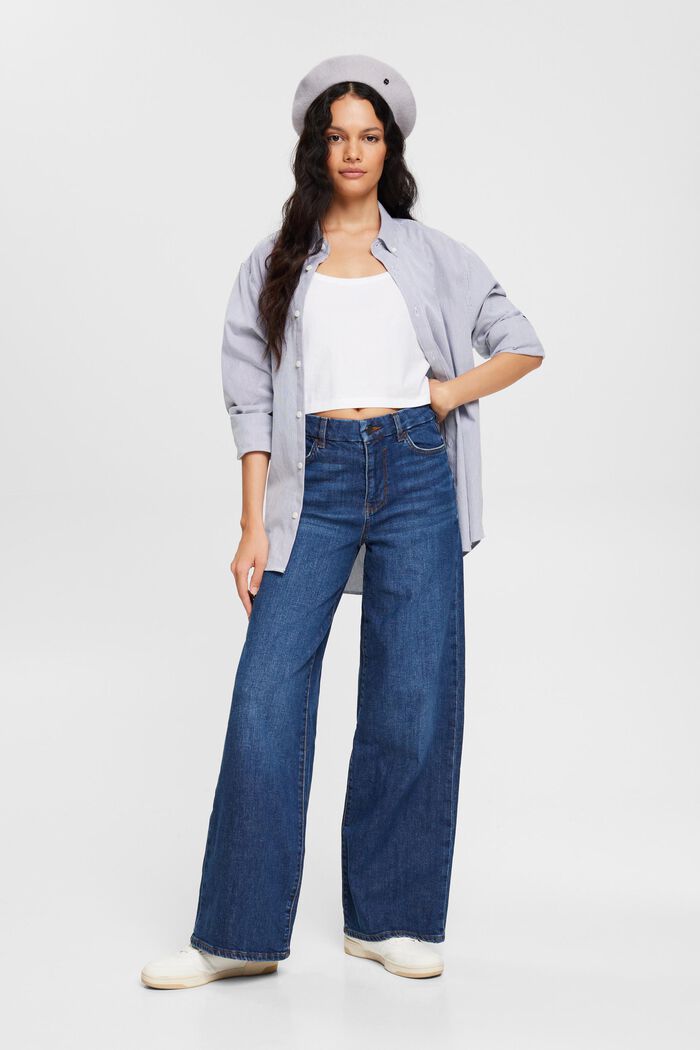 Wide leg jeans, BLUE DARK WASHED, overview