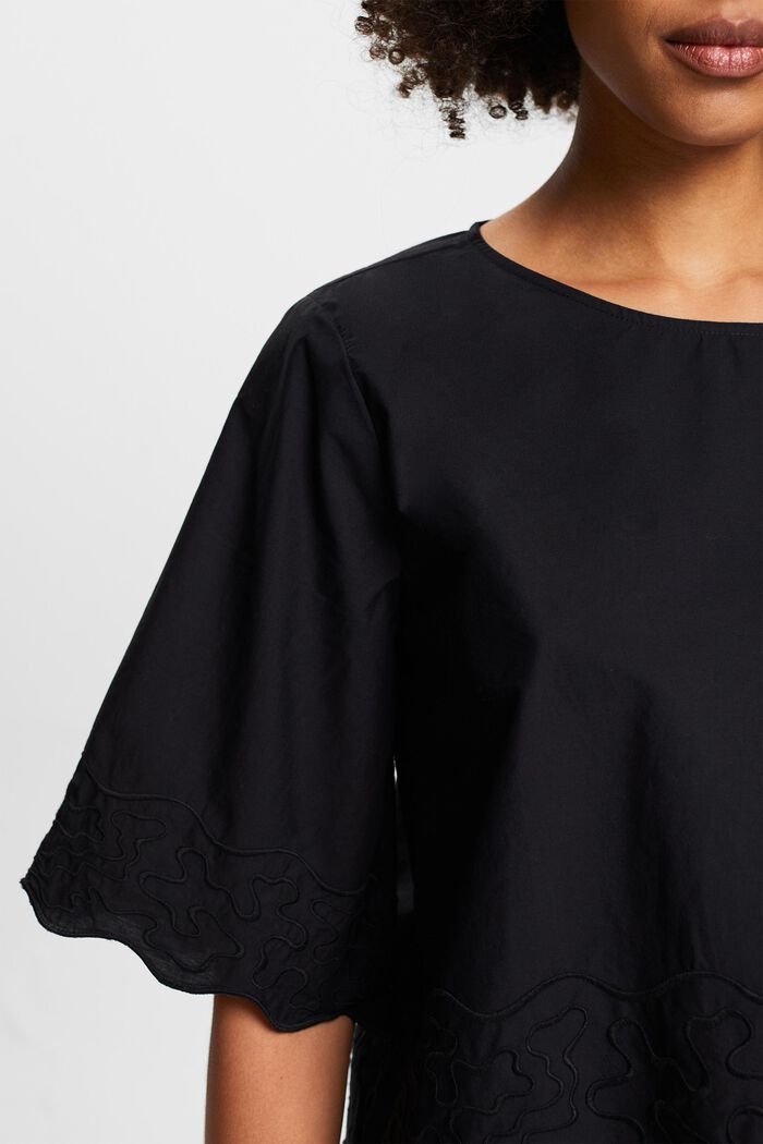 Embroidered Bell Sleeve Blouse, BLACK, detail image number 3