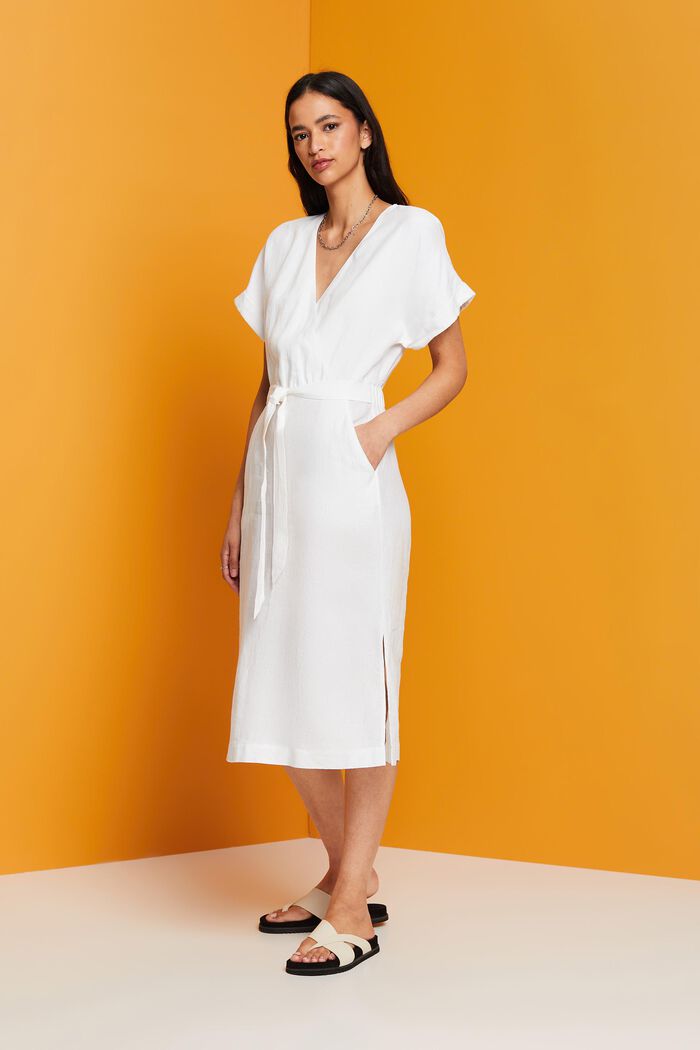 Wrap dress, 100% linen, WHITE, detail image number 4