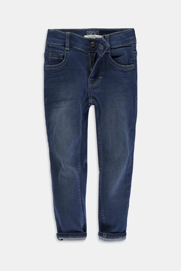 Washed stretch jeans with an adjustable waistband, BLUE LIGHT WASHED, detail image number 0