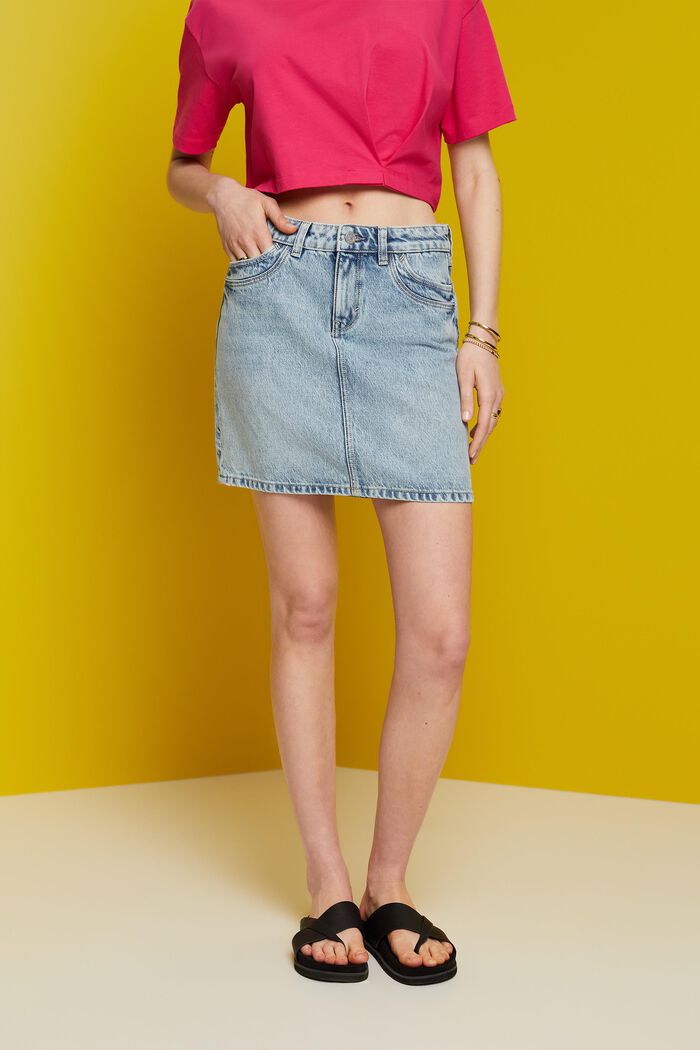 Jeans mini skirt, TENCEL™, BLUE BLEACHED, detail image number 0