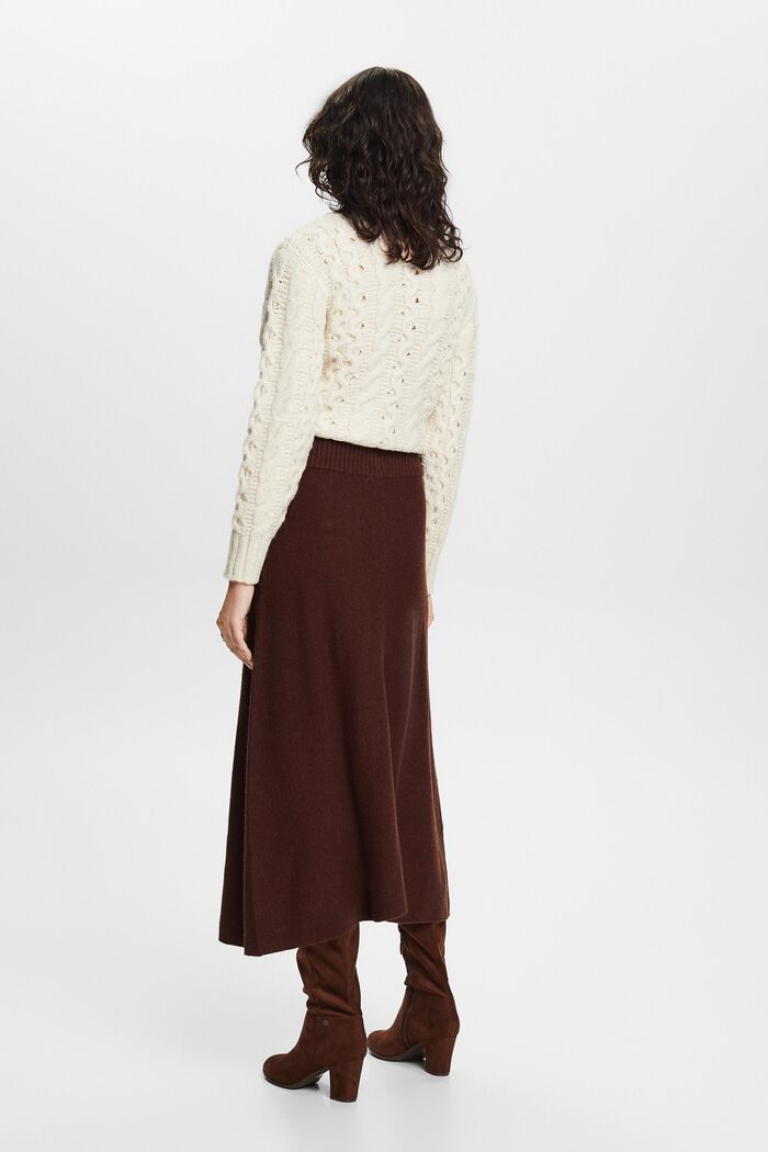 Knitted Wool-Blend Midi Skirt, BROWN, detail image number 3