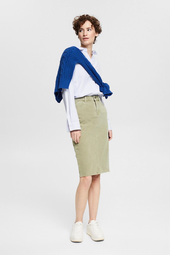 Pencil skirt, in blended organic cotton, LIGHT KHAKI, detail image number 1