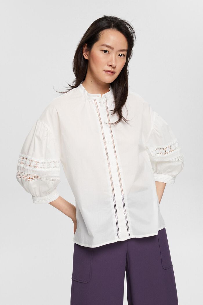 Blouse with lace, WHITE, detail image number 4