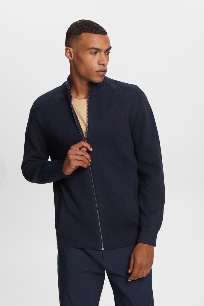 Zipper cardigan, 100% cotton, NAVY, detail image number 0
