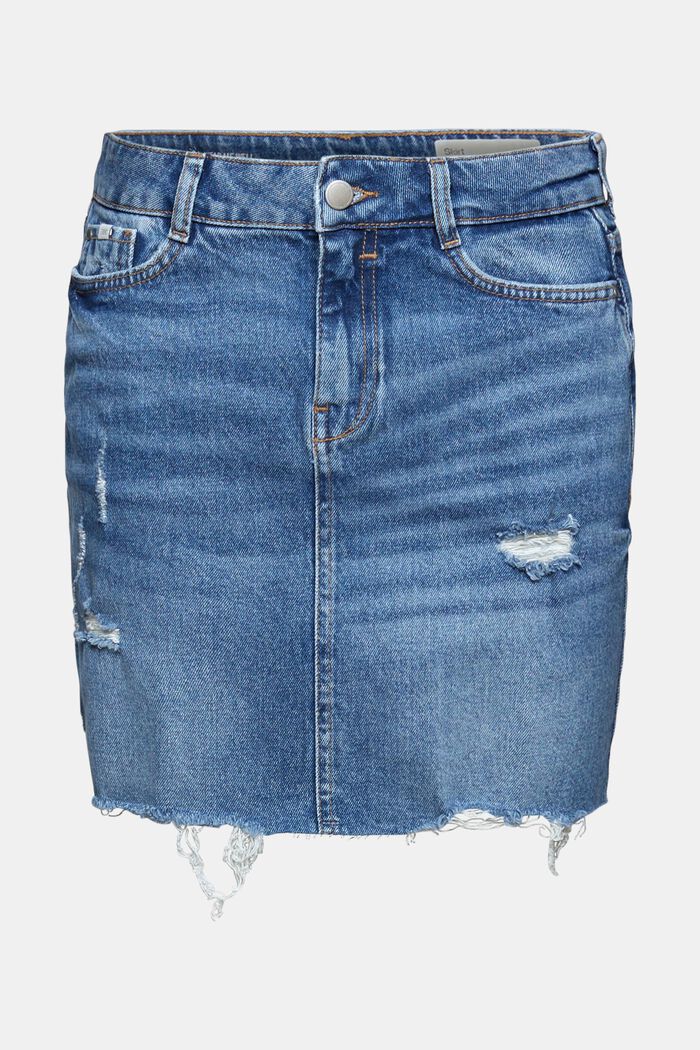 Denim skirt with organic cotton, BLUE MEDIUM WASHED, overview