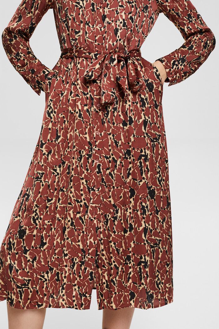 Patterned satin dress, RUST BROWN, detail image number 2