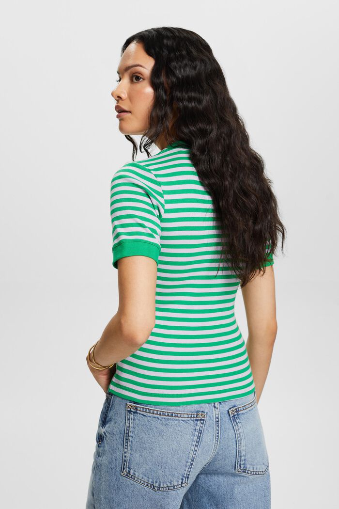 Logo-Print Striped Cotton T-Shirt, GREEN, detail image number 4