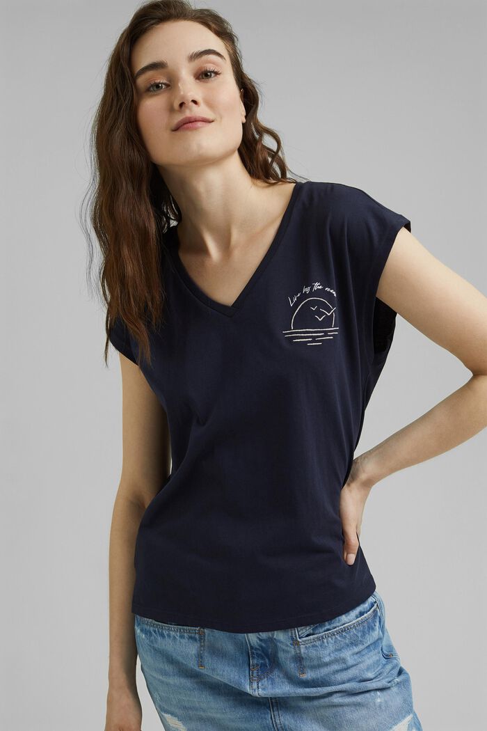 Top with embroidery, organic cotton, NAVY, detail image number 0
