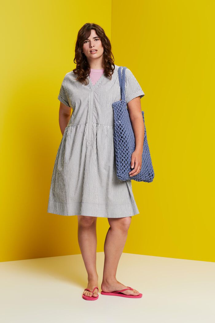 CURVY seersucker dress, 100% cotton, NAVY, detail image number 1