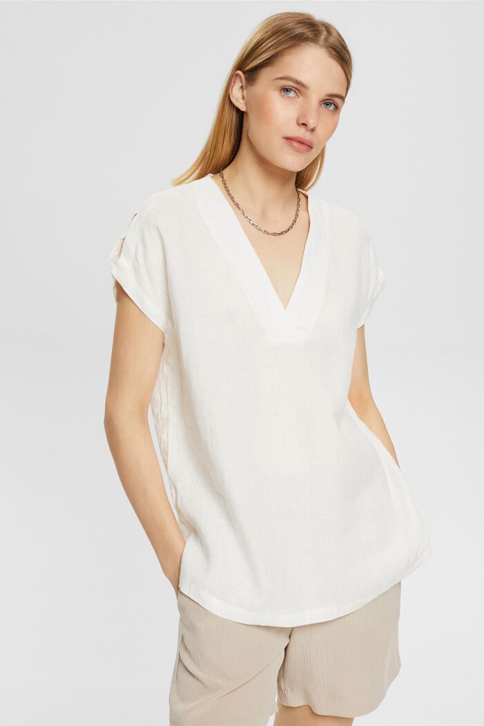 Blouse made of 100% linen, WHITE, detail image number 0