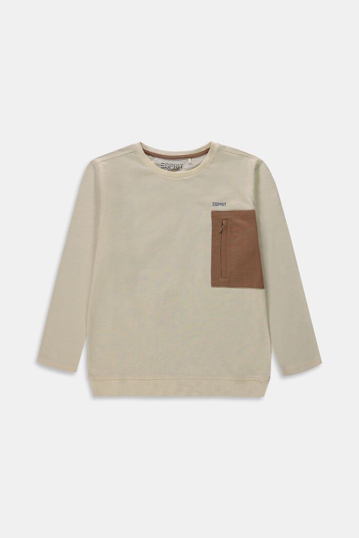 Long sleeve top with a zip pocket, CREAM BEIGE, overview