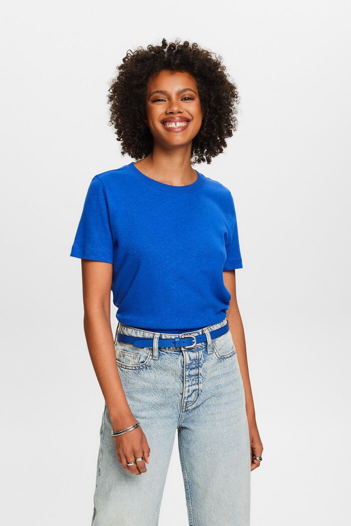 Cotton-Linen T-Shirt, BRIGHT BLUE, detail image number 4