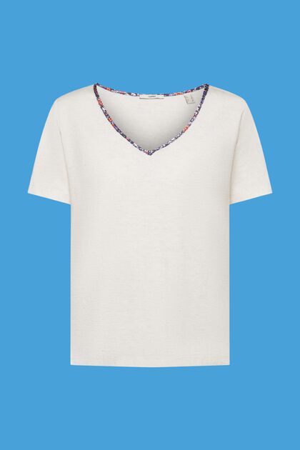 T-shirt with floral V-neckline