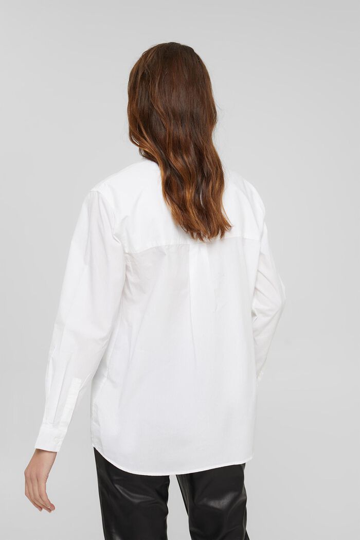 Shirt blouse with a band collar, organic cotton, WHITE, detail image number 3