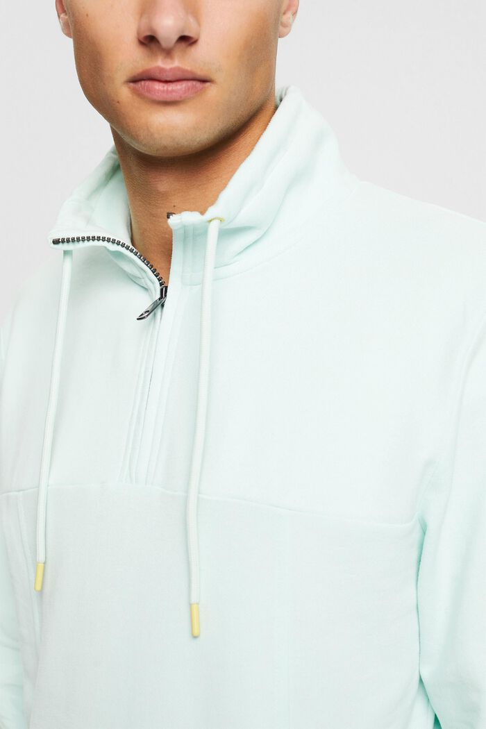 Cotton sweatshirt troyer top, LIGHT AQUA GREEN, detail image number 2