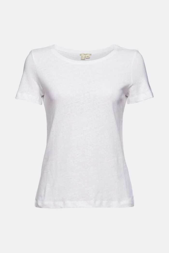 Plain-coloured T-shirt in blended linen, WHITE, detail image number 6