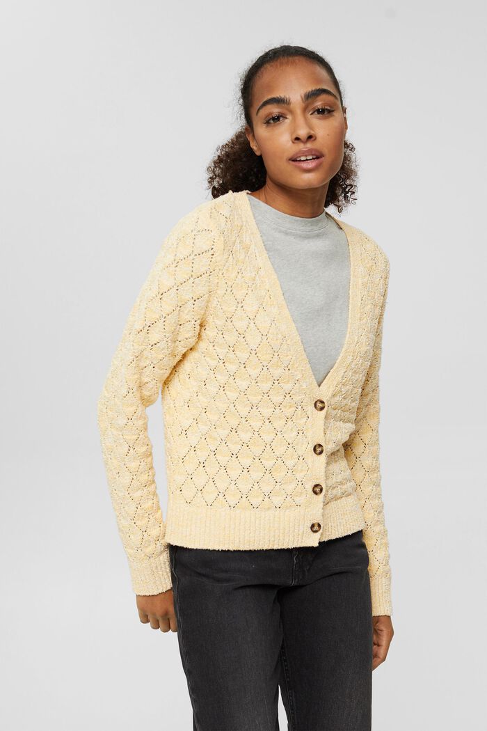 Mouliné-look cardigan, organic cotton, PASTEL YELLOW, detail image number 0