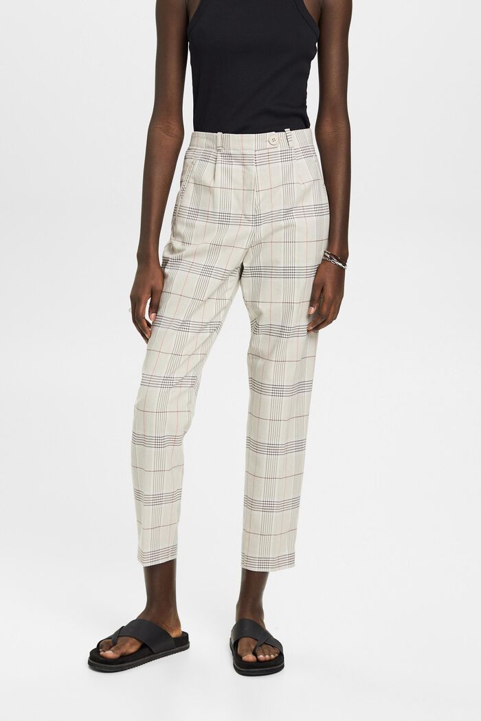 Chequered cropped trousers, LIGHT TAUPE, detail image number 0