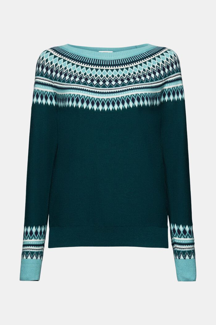 Cotton Jacquard Sweater, EMERALD GREEN, detail image number 6