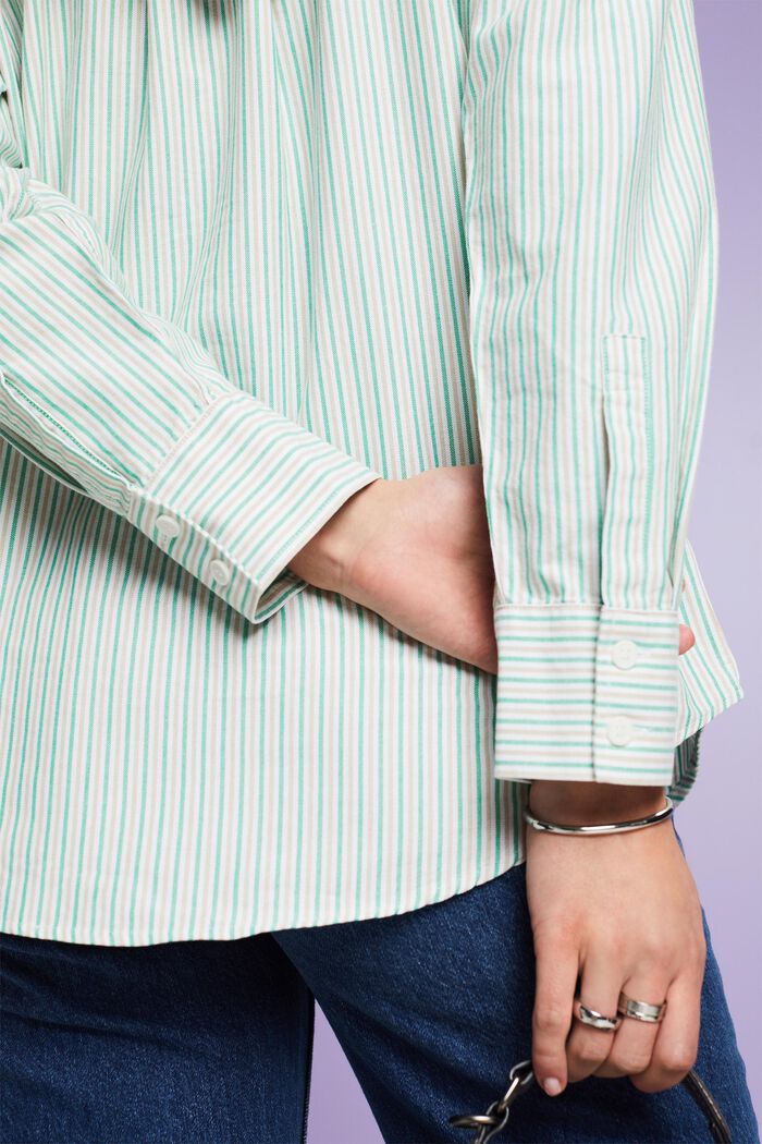 Oversized Striped Cotton Shirt, GREEN, detail image number 3