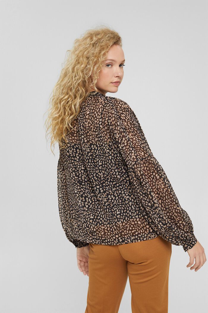 Made of recycled material: leopard blouse with shoulder slits, BLACK, detail image number 3