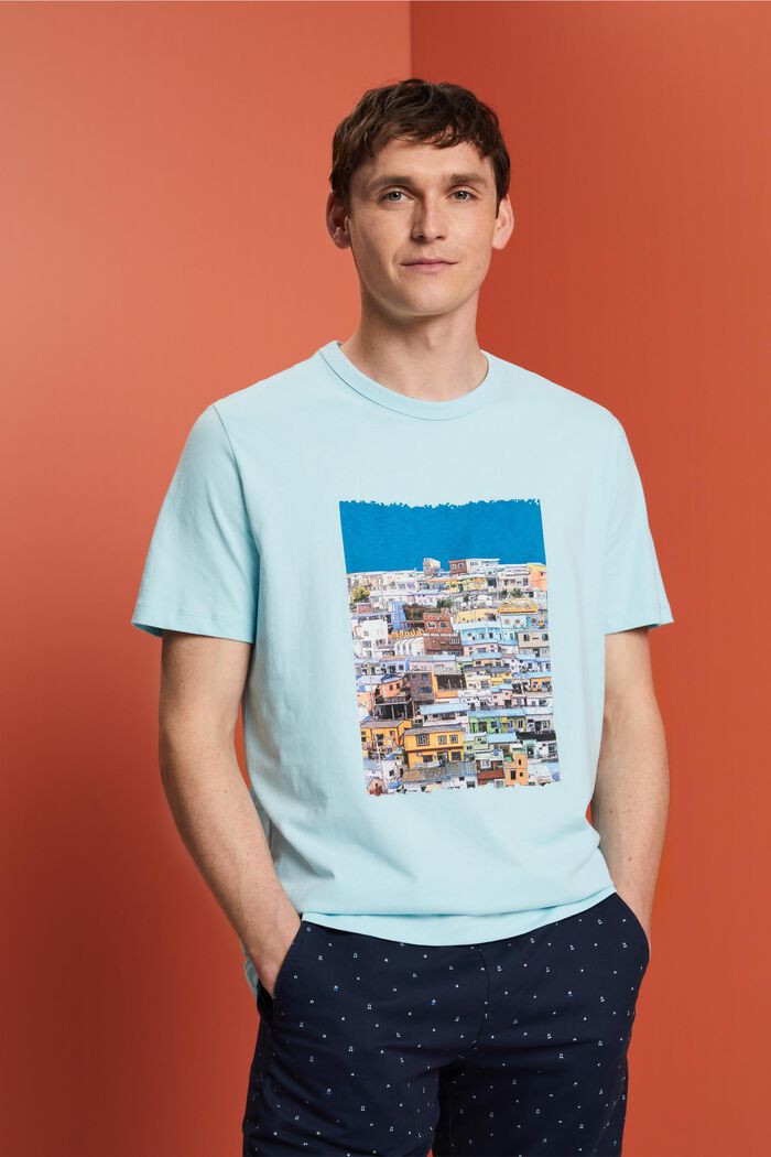 Printed jersey t-shirt, 100% cotton, LIGHT TURQUOISE, detail image number 0