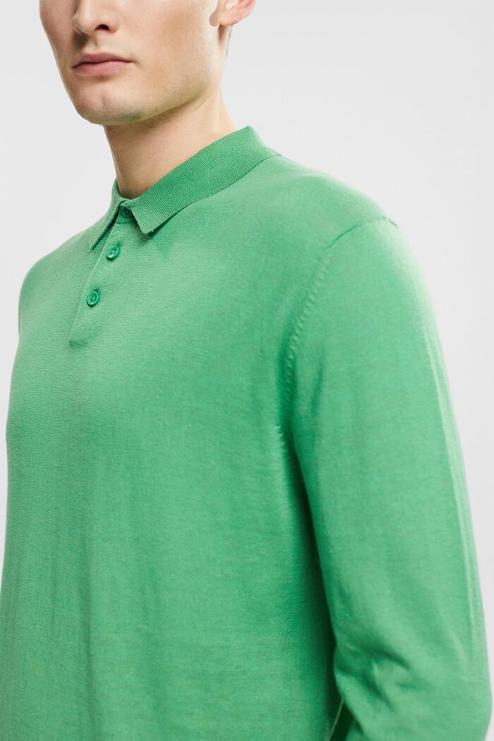 Containing TENCEL™: long sleeve polo shirt, GREEN, detail image number 2