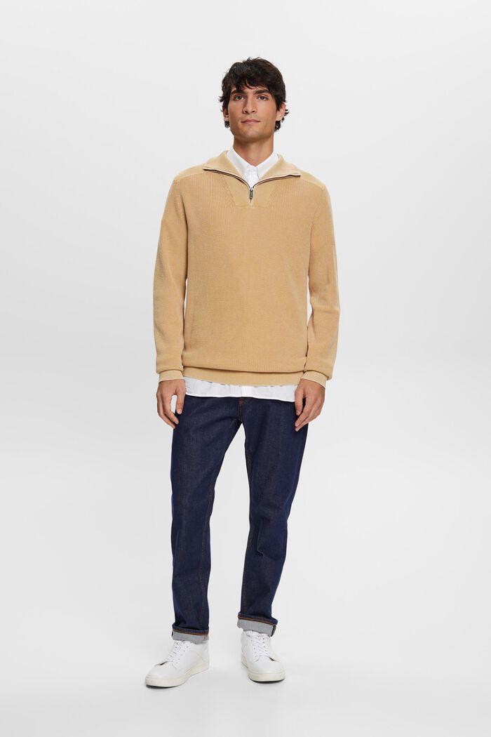 Half-zip jumper, 100% cotton, BEIGE, detail image number 1