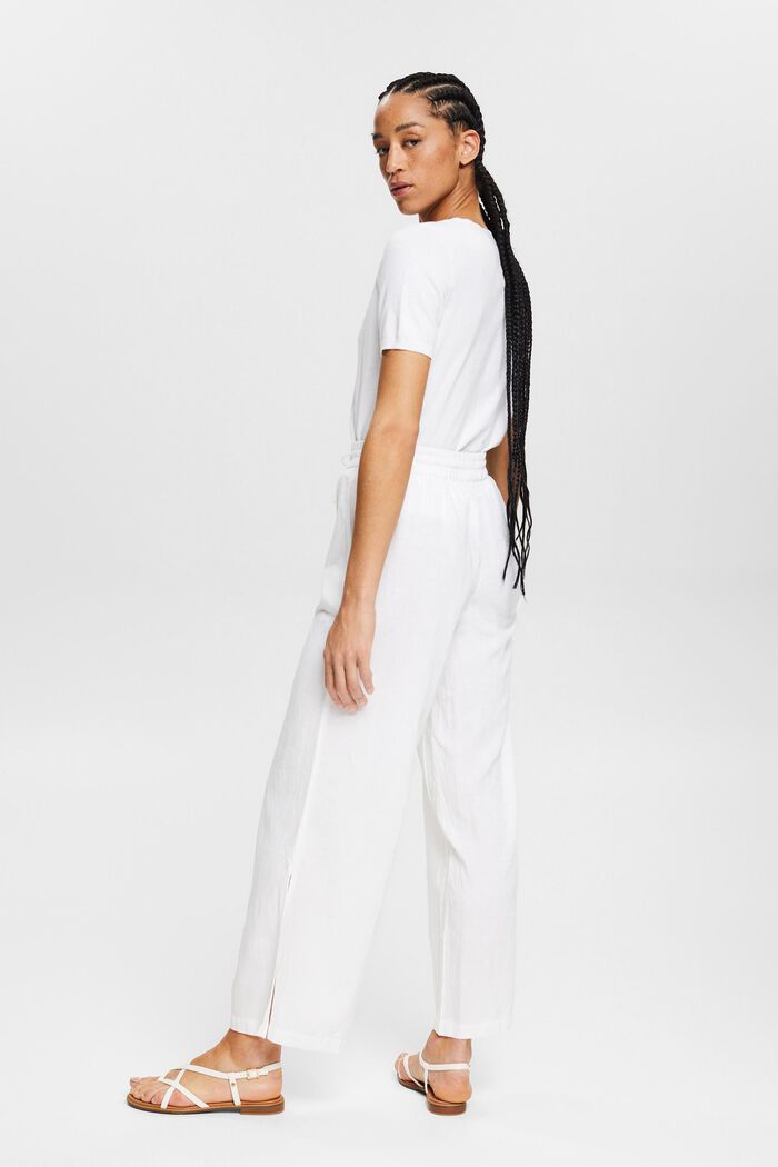 Linen blend: wide-leg trousers, WHITE, detail image number 3