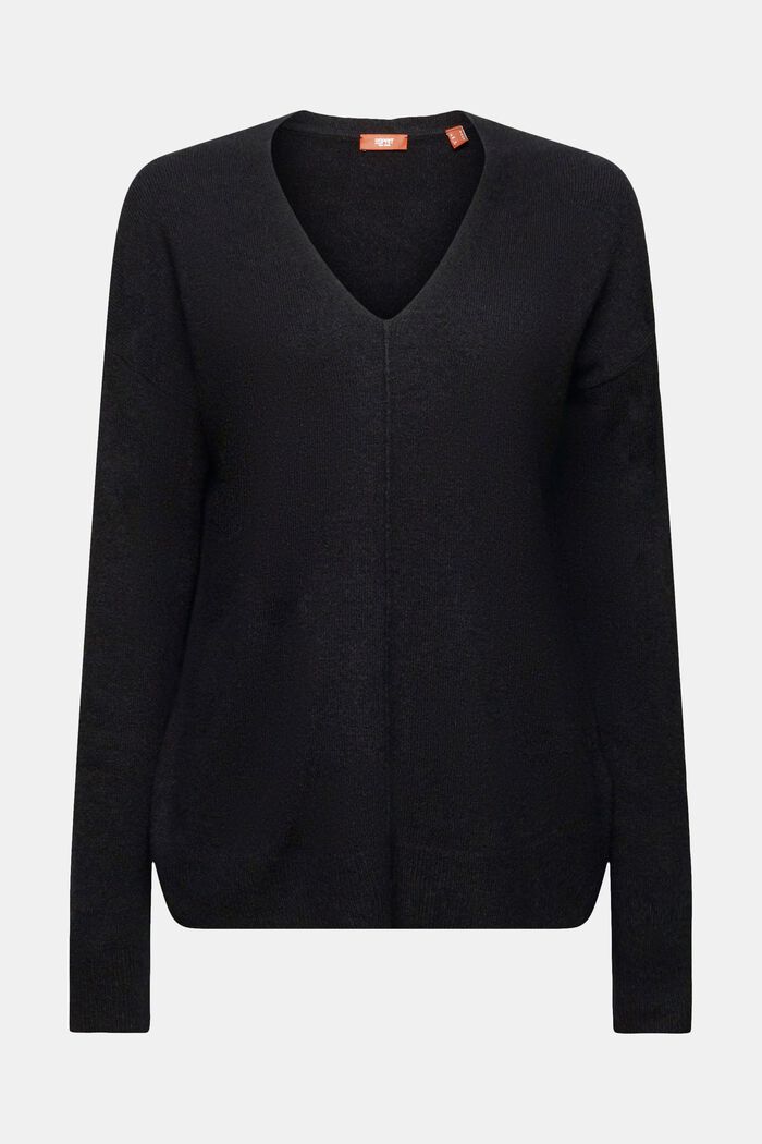 Wool Blend V-Neck Sweater, BLACK, detail image number 6