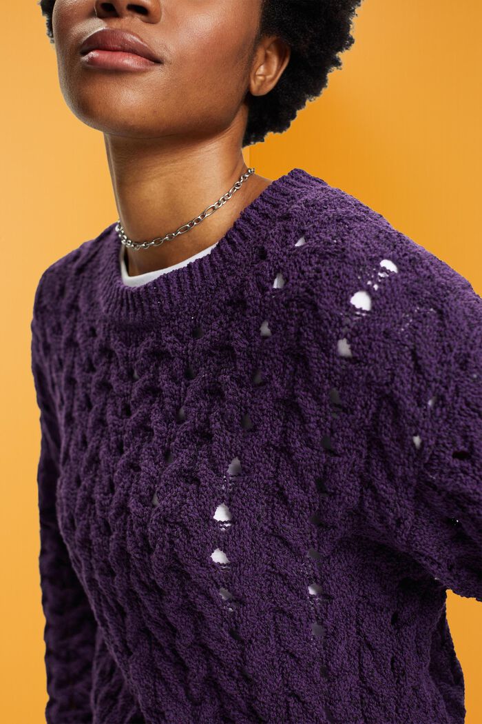 Chunky cable knit jumper, DARK PURPLE, detail image number 2