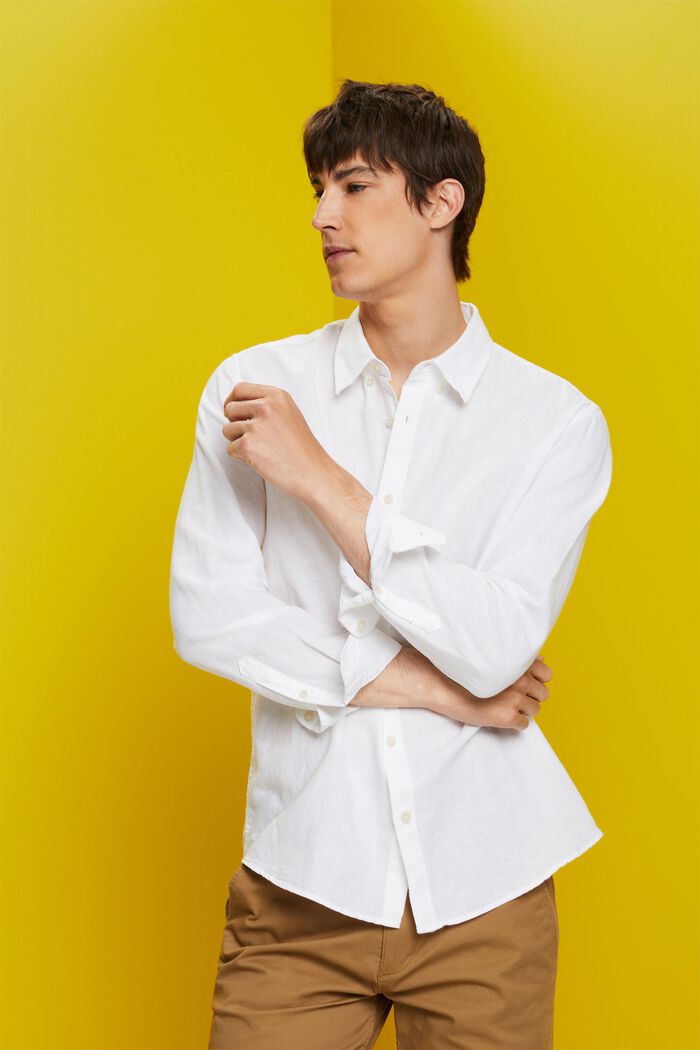 Cotton and linen blended button-down shirt, WHITE, detail image number 4