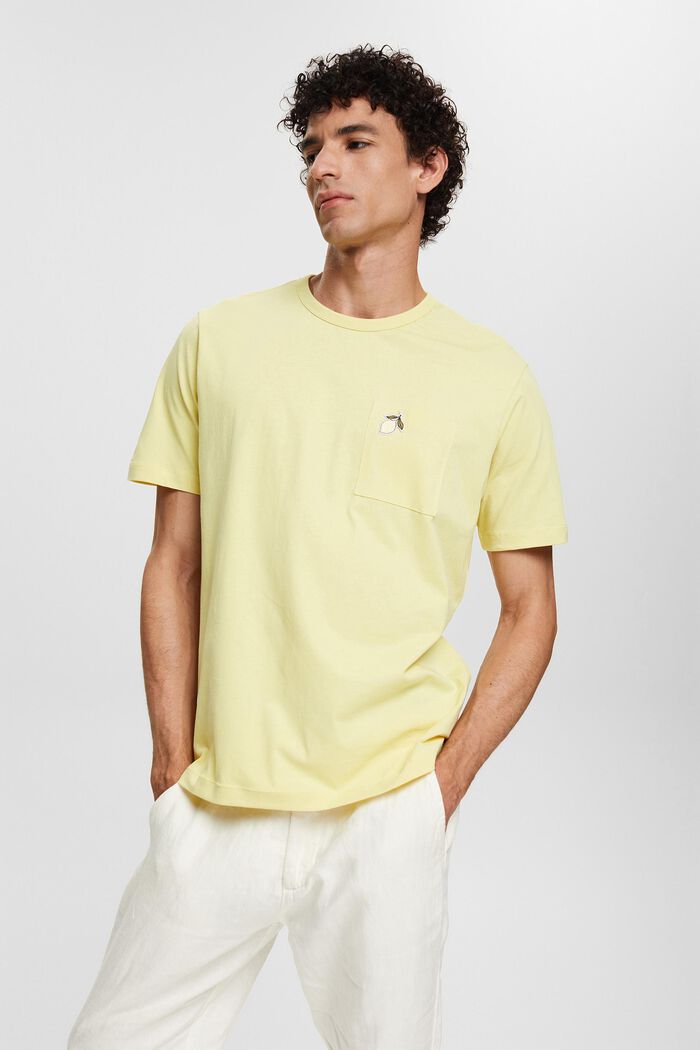 Jersey T-shirt with a small appliquéd motif, LIME YELLOW, detail image number 0