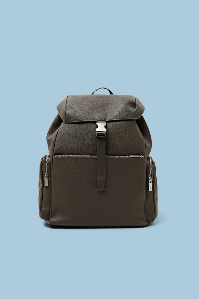 Vegan Leather Backpack, GREY-BROWN, detail image number 0