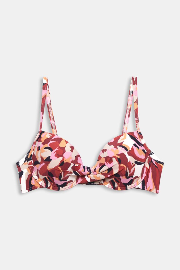 Padded and underwired bikini top with floral print, DARK RED, detail image number 4