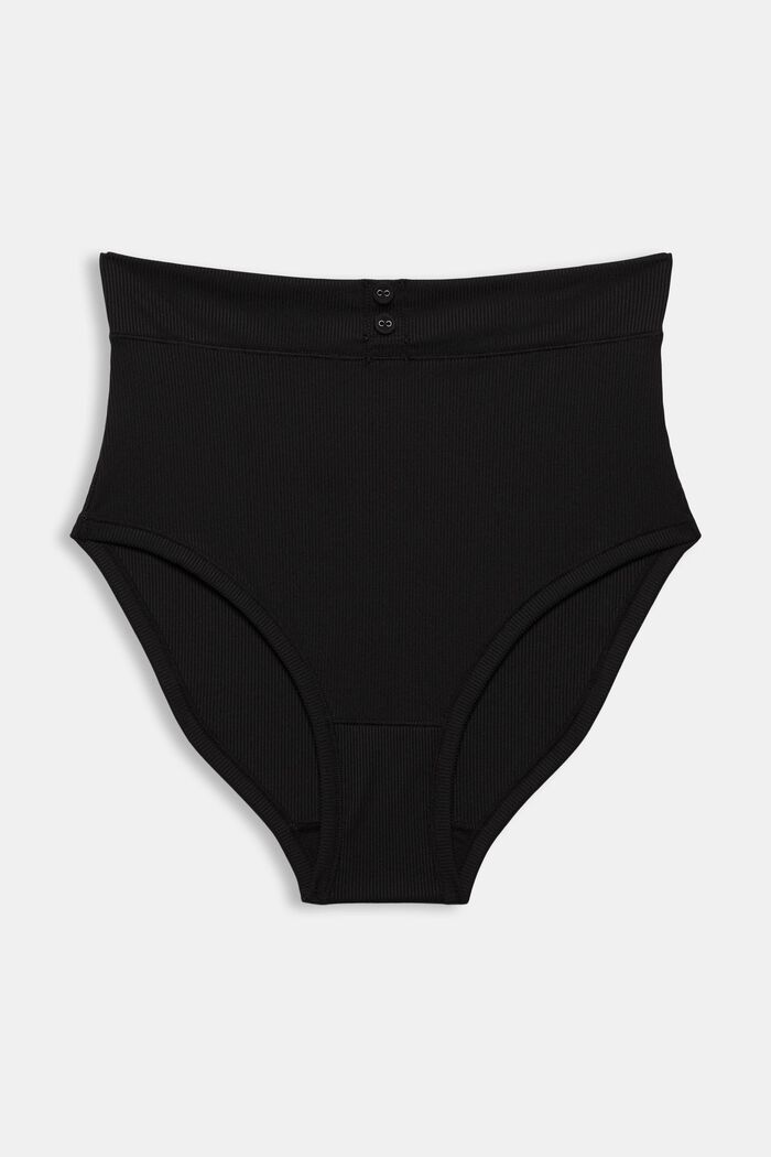 Recycled: high-waisted briefs in fine rib fabric, BLACK, detail image number 4