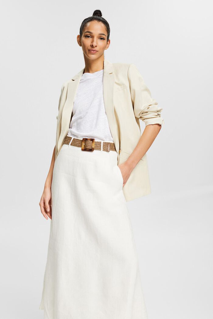 Maxi skirt with a belt, in 100% linen, WHITE, detail image number 6