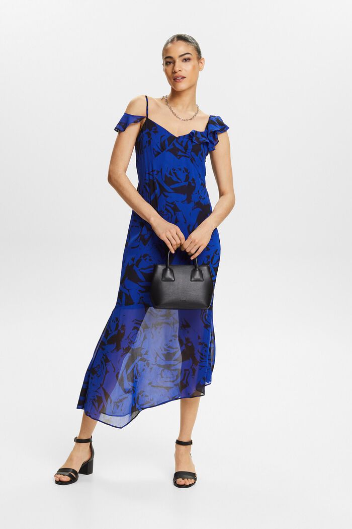 Off-The-Shoulder Printed Chiffon Midi Dress, BRIGHT BLUE, detail image number 4