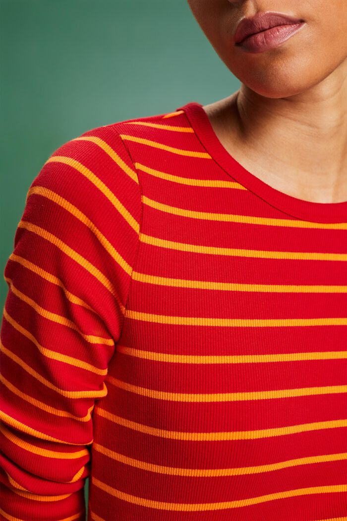 Striped Rib-Knit Top, RED, detail image number 3