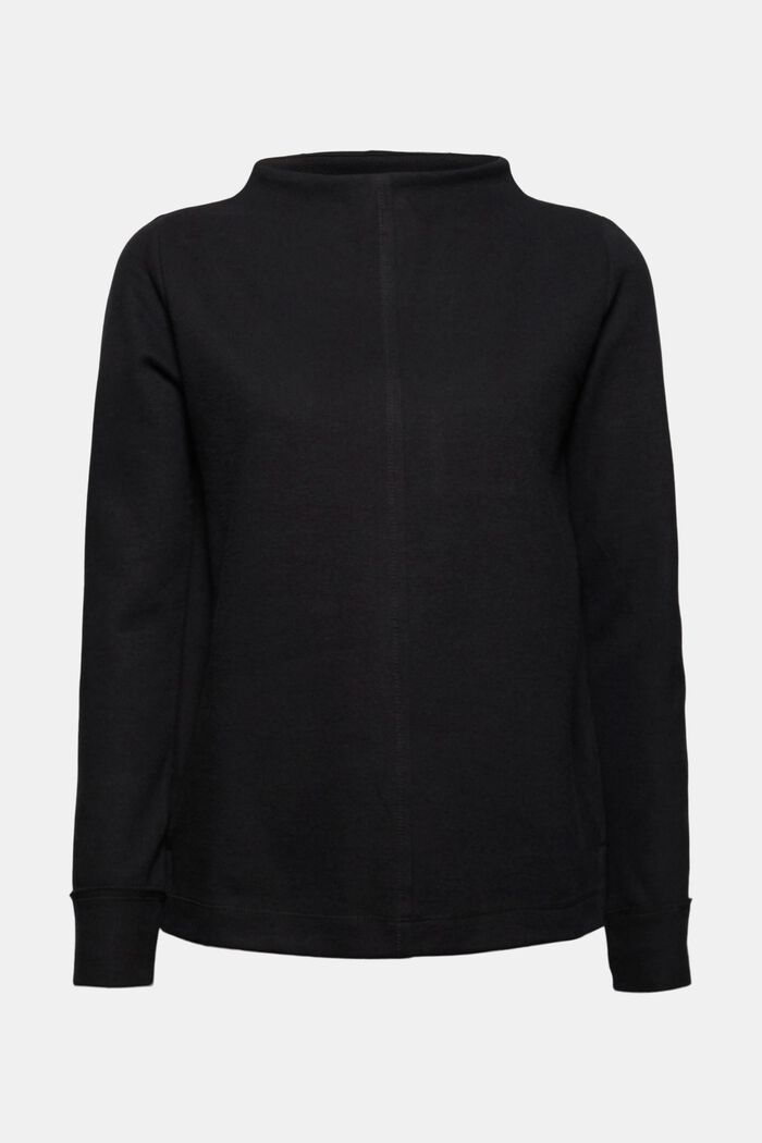 Sweatshirt with a stand-up collar, blended organic cotton, BLACK, detail image number 7