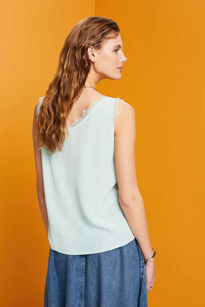 Sleeveless blouse with lace trimming, LIGHT AQUA GREEN, detail image number 3