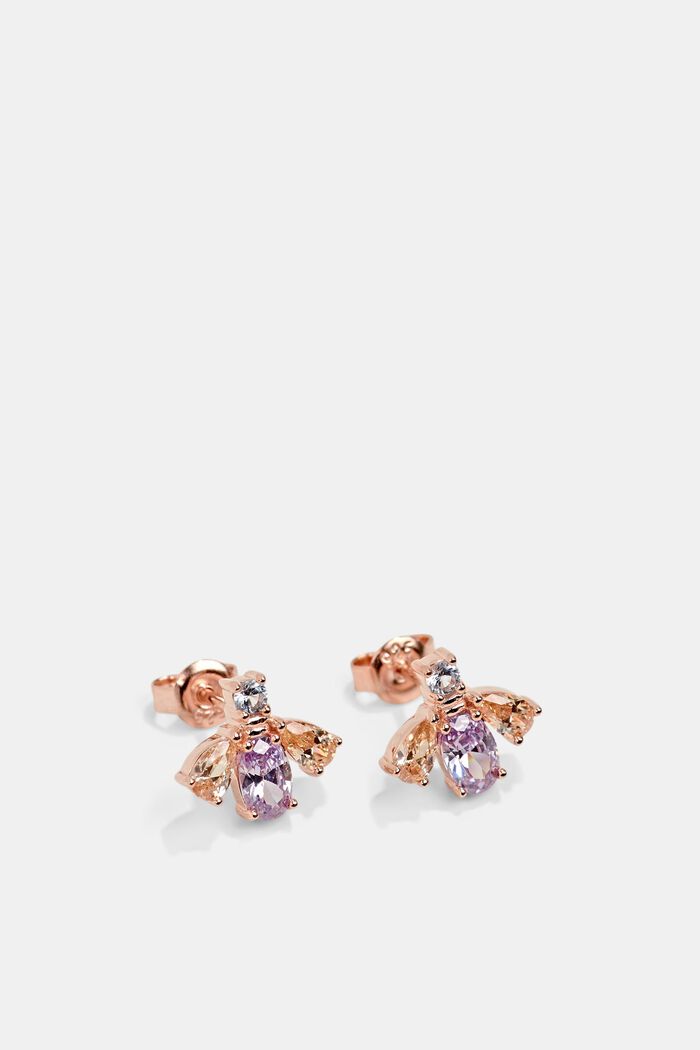 Stud earrings with zirconia, sterling silver, ROSEGOLD, detail image number 1