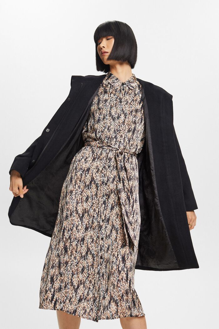 Recycelt: hooded wool blend coat with belt, BLACK, detail image number 6