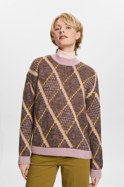 Checked Wool-Blend Sweater