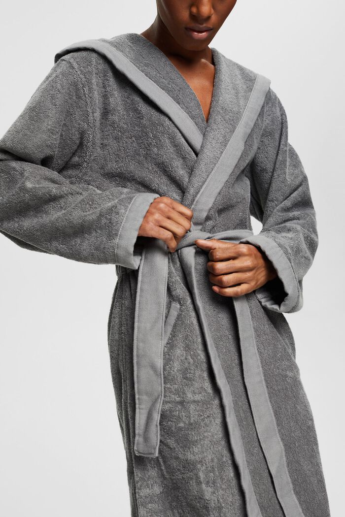 Bathrobe with a fixed tie-around belt, ANTHRACITE, detail image number 0