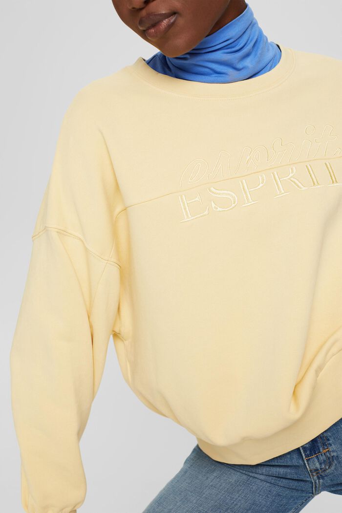Embroidered sweatshirt made of blended organic cotton, PASTEL YELLOW, detail image number 2
