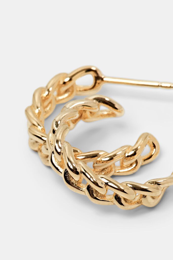 Chain Mini Hoop Earrings, Sterling Silver, GOLD, detail image number 1
